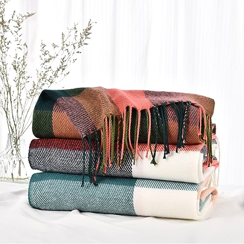 Clothirily Womens Winter Scarf - Fashion Plaid Scarf for Women Lightweight, Cashmere Feel Warm Soft Women Scarves, Long Blanket Scarf Shawl gifts for women, Red Green Lattice