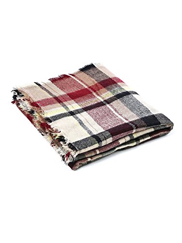 Women's Fall Winter Scarf Classic Tassel Plaid Scarf Warm Soft Chunky Large Blanket Wrap Shawl Scarves Pink Scarf