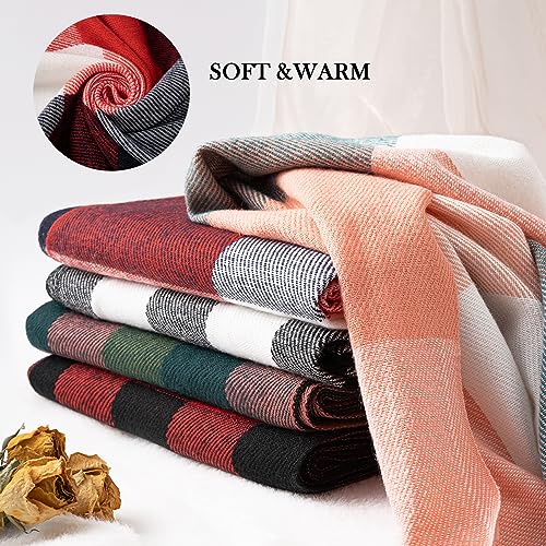 Clothirily Womens Winter Scarf - Fashion Plaid Scarf for Women Lightweight, Cashmere Feel Warm Soft Women Scarves, Long Blanket Scarf Shawl gifts for women, Red Green Lattice