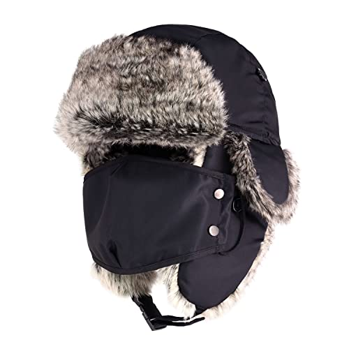 CHOK.LIDS Waterproof Winter Trappers Unisex Premium Strength Ushanka Ear Flap Chin Strap Cold Weather Outdoor (Black)