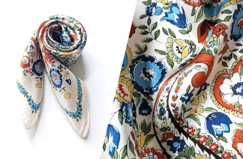 MEISEE Pure Natural Mulberry Silk Scarfs Women Small Square Scarf 21" x 21" Breathable Lightweight Neckerchief Printed Headscarf (White flower-10)