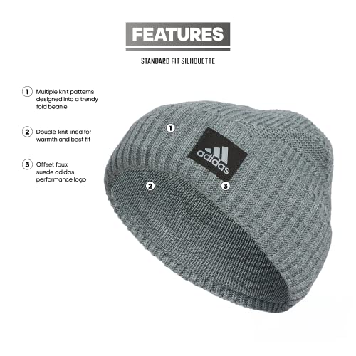 adidas Men's Pine Knot Fold Beanie, Heather Grey/Black F23, one_Size