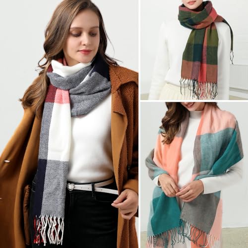 Clothirily Womens Winter Scarf - Fashion Plaid Scarf for Women Lightweight, Cashmere Feel Warm Soft Women Scarves, Long Blanket Scarf Shawl gifts for women, Red Green Lattice