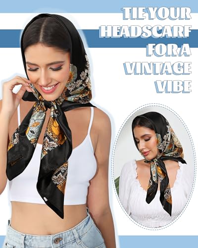 AWAYTR 35” Large Square Satin Head Scarf - 3Pcs Hair Scarves Bandana Beach Silk Feeling Headscarf for Women Hair