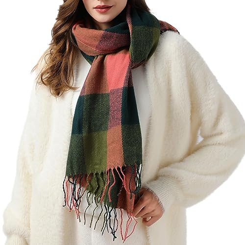 Clothirily Womens Winter Scarf - Fashion Plaid Scarf for Women Lightweight, Cashmere Feel Warm Soft Women Scarves, Long Blanket Scarf Shawl gifts for women, Red Green Lattice