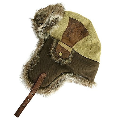 Comhats Faux Fur Trapper Hat for Men Cotton Warm Ushanka Russian Hat Beige
