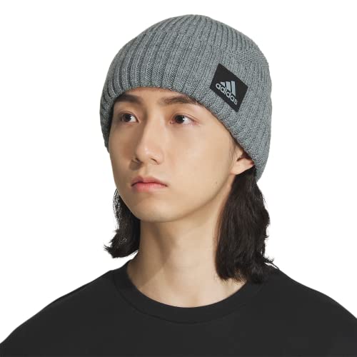 adidas Men's Pine Knot Fold Beanie, Heather Grey/Black F23, one_Size