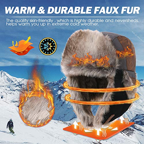 Comhats Faux Fur Trapper Hat for Men Cotton Warm Ushanka Russian Hat Beige