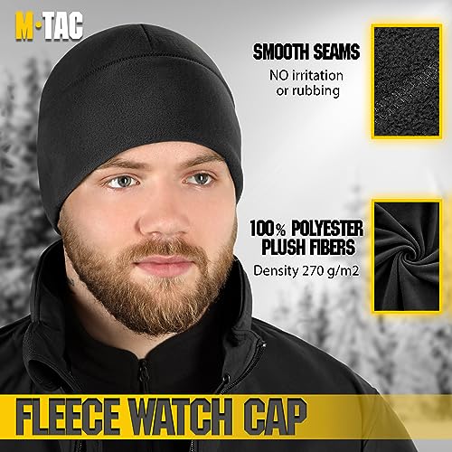 M-Tac Fleece Watch Cap - Tactical Beanie Hat Winter Skull Cap Cold Weather (Black, XL)