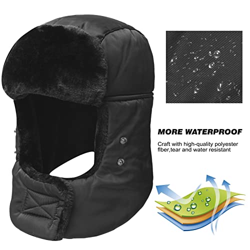 KOOLSOLY Winter Warm Unisex Winter Trooper Hunting Hat Trapper Hats with Ushanka Russian Ear Flap Chin Strap Windproof Mask, Black, One Size