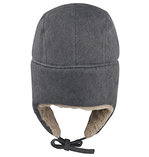 Connectyle Mens Trooper Trapper Hat with Ear Flaps Winter Warm Hat Windproof Cold Weather Hat Black