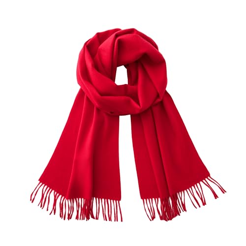 Calvin Olivia Soft Cashmere Feel Scarf Unisex Classic Plain Solid Tartan Winter Scarves Ombre Buffalo Tartan Tweed Houndstooth Gift for Men Women Amazon Christmas Red