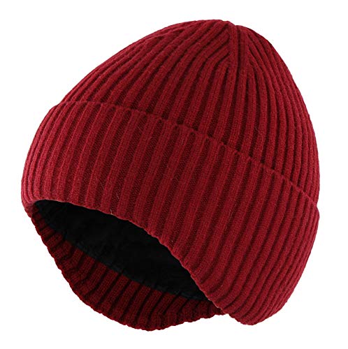 Connectyle Unisex Knit Beanies for Men and Women Earflaps Hat Fleece Lined Winter Warm Hats Wine Red