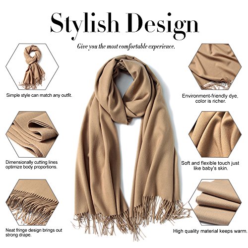 maamgic Women's Scarf Pashmina Shawls and Wraps for Evening Dresses Travel Office Winter Wedding Cashmere Feel Large Scarves Camel/Tan