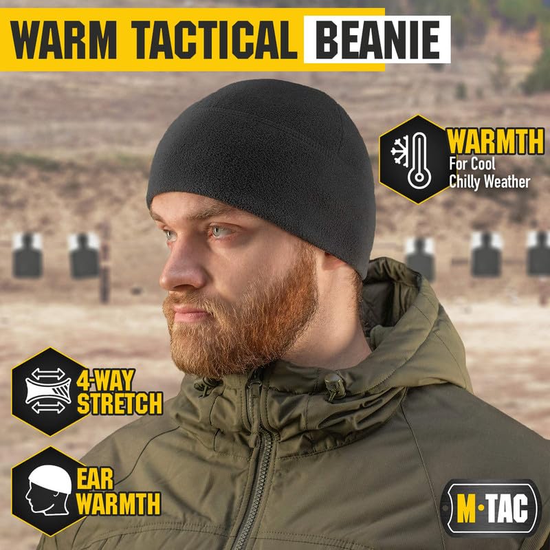 M-Tac Watch Cap Fleece Mens Winter Hat Military Tactical Skull Cap Beanie (Black, S)