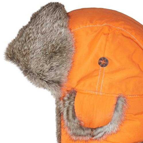 Mad Bomber Blaze Pilot Bomber Hat Real Rabbit Fur Trapper Hunting Cap, Large