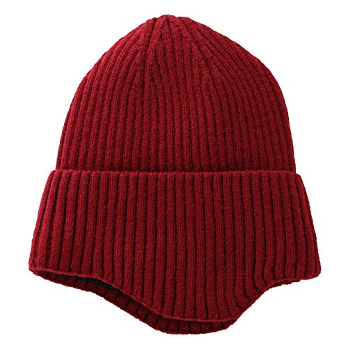 Connectyle Unisex Knit Beanies for Men and Women Earflaps Hat Fleece Lined Winter Warm Hats Wine Red