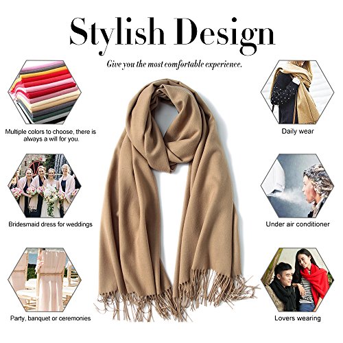 maamgic Women's Scarf Pashmina Shawls and Wraps for Evening Dresses Travel Office Winter Wedding Cashmere Feel Large Scarves Camel/Tan