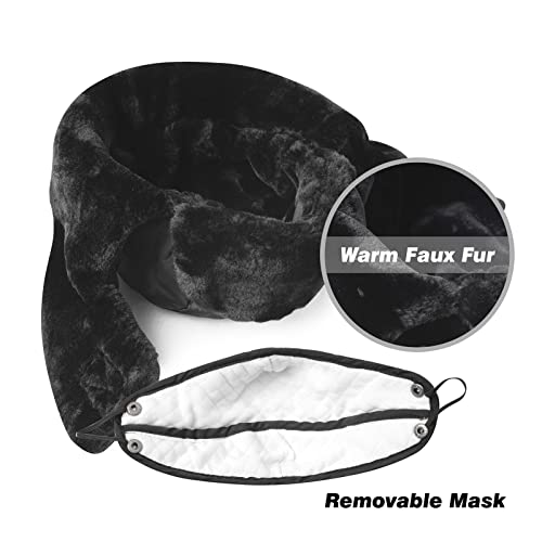 KOOLSOLY Winter Warm Unisex Winter Trooper Hunting Hat Trapper Hats with Ushanka Russian Ear Flap Chin Strap Windproof Mask, Black, One Size