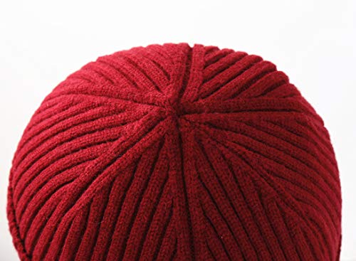 Connectyle Unisex Knit Beanies for Men and Women Earflaps Hat Fleece Lined Winter Warm Hats Wine Red