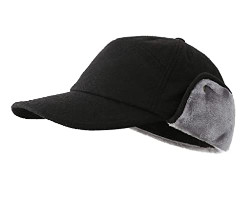 Home Prefer Winter Baseball Cap Earflap Fitted Hats Mens Faux Fur Hunting Hat Mens Winter Cap Black Large