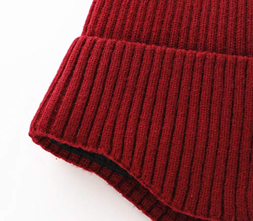 Connectyle Unisex Knit Beanies for Men and Women Earflaps Hat Fleece Lined Winter Warm Hats Wine Red