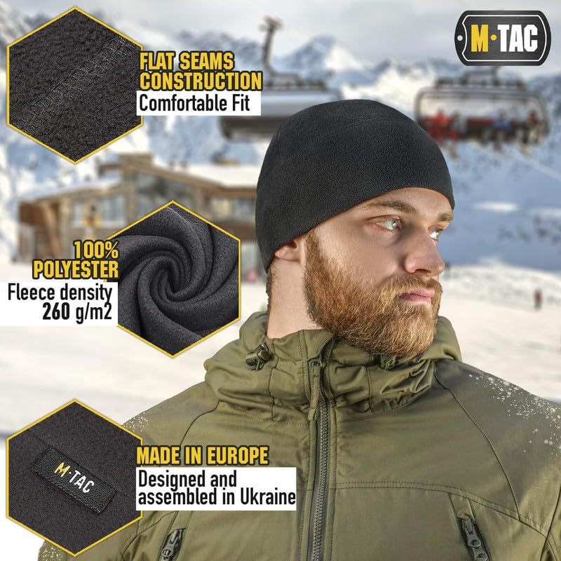 M-Tac Watch Cap Fleece Mens Winter Hat Military Tactical Skull Cap Beanie (Black, S)