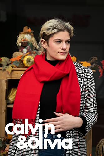 Calvin Olivia Soft Cashmere Feel Scarf Unisex Classic Plain Solid Tartan Winter Scarves Ombre Buffalo Tartan Tweed Houndstooth Gift for Men Women Amazon Christmas Red