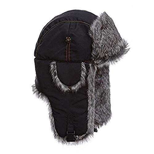 Mad Bomber Women's Standard Trapper, Black/Grey Faux Wabbit Fur, Medium