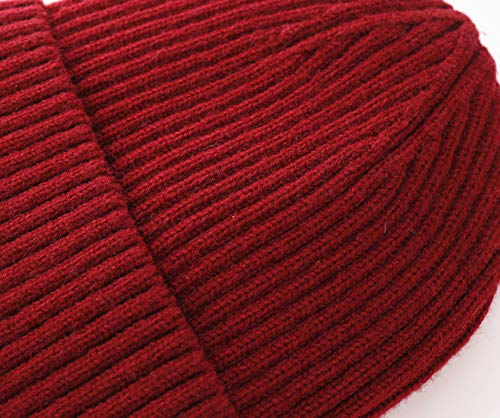 Connectyle Unisex Knit Beanies for Men and Women Earflaps Hat Fleece Lined Winter Warm Hats Wine Red