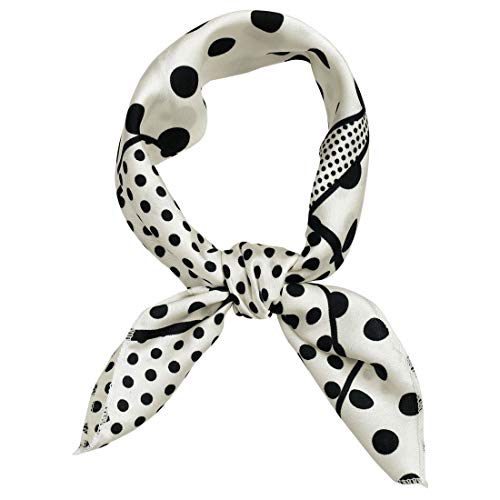 Allegra K 50cm 1950s Vintage Retro Polka Dots Square Scarf Head Neck Scarves Kerchief Neckerchief Black White