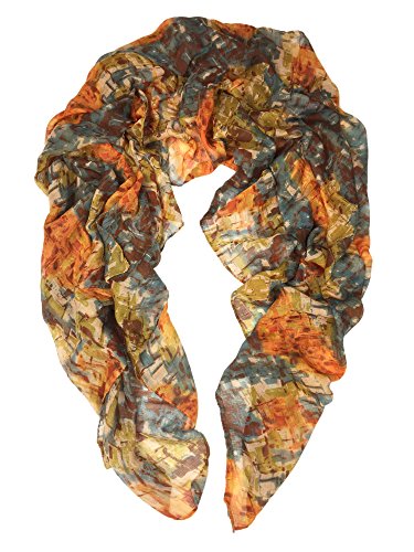 YOUR SMILE Lightweight Scarf beach towels Pareo Fashion Flowers Print Shawl Wrap For Women For Spring Summer(Orange/Yellow Abstract)