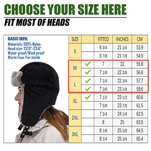 USHAKECAMP Trapper Hat Winter Warm Hats Russian Fur Hat Ushanka Eskimo Hat Ear Flap with Faux Fur for Women Black