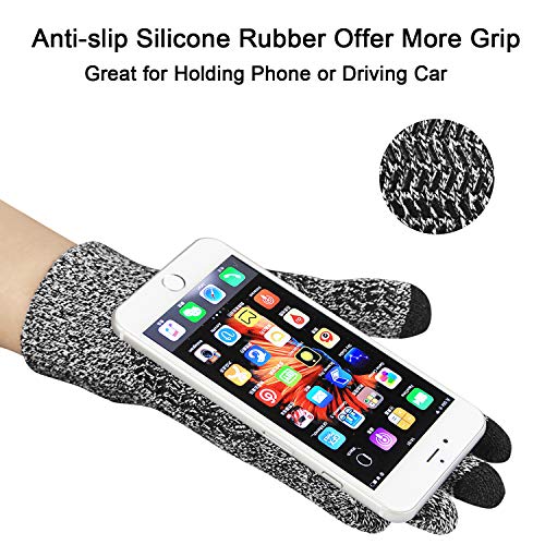 MAYLISACC 3 Pcs Mens Womens Winter Warm Fleece Beanie Hat with Touch Screen Gloves and Neck Warmer Gaiter Set Grey