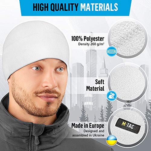 M-Tac Fleece Watch Cap - Army Military Tactical Beanie Hat Winter Skull Cap (White, L)