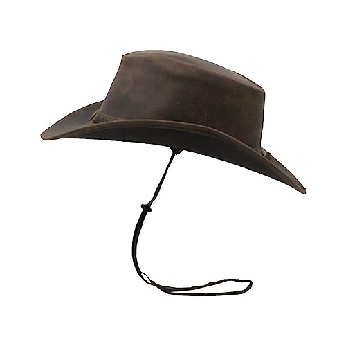 Walker and Hawkes - Leather Cowhide Outback Antique Hat - Dark Brown - XL (60cm)