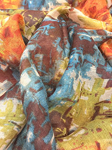 YOUR SMILE Lightweight Scarf beach towels Pareo Fashion Flowers Print Shawl Wrap For Women For Spring Summer(Orange/Yellow Abstract)