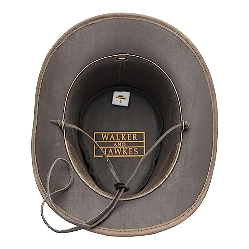 Walker and Hawkes - Leather Cowhide Outback Antique Hat - Dark Brown - XL (60cm)