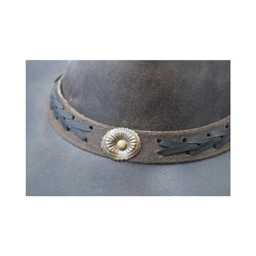 Walker and Hawkes - Leather Cowhide Outback Antique Hat - Dark Brown - XL (60cm)