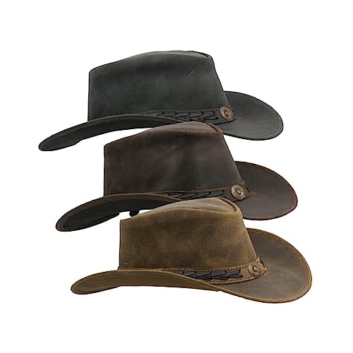 Walker and Hawkes - Leather Cowhide Outback Antique Hat - Dark Brown - XL (60cm)