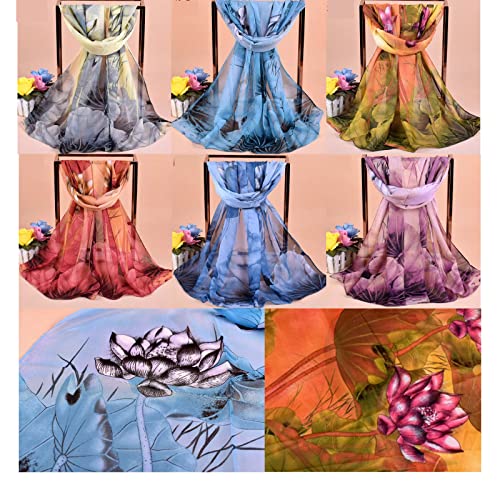 Sureio 6 Pcs Scarves for Women Lightweight Summer Floral Print Pattern Scarf for Women Dressy Long Thin Scarf Shawl(Bright Style)