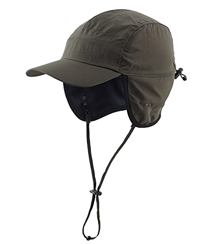 Home Prefer Waterproof Mens Winter Hats with Brim Fleece Earflaps Hat Warm Baseball Cap Army Green