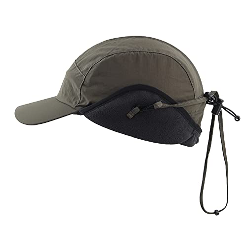 Home Prefer Waterproof Mens Winter Hats with Brim Fleece Earflaps Hat Warm Baseball Cap Army Green