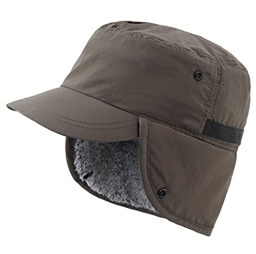 Connectyle Unisex Winter Hat with Brim Warm Earflaps Hat Faux Fur Baseball Cap for Men Army Green