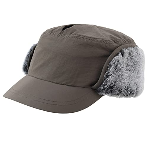 Connectyle Unisex Winter Hat with Brim Warm Earflaps Hat Faux Fur Baseball Cap for Men Army Green
