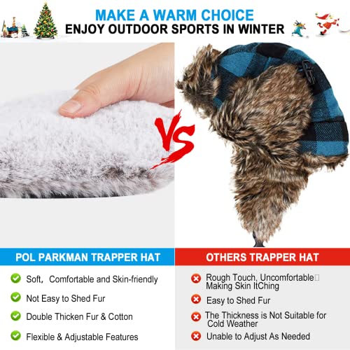 POL PARKMAN Winter Trapper Hat for Men Women, Russian Ushanka Aviator Warm Cold Trooper Hat for Skiing Hunting Black