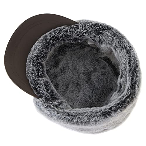 Connectyle Unisex Winter Hat with Brim Warm Earflaps Hat Faux Fur Baseball Cap for Men Army Green