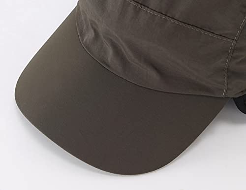 Home Prefer Waterproof Mens Winter Hats with Brim Fleece Earflaps Hat Warm Baseball Cap Army Green