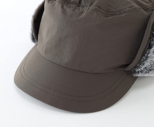 Connectyle Unisex Winter Hat with Brim Warm Earflaps Hat Faux Fur Baseball Cap for Men Army Green