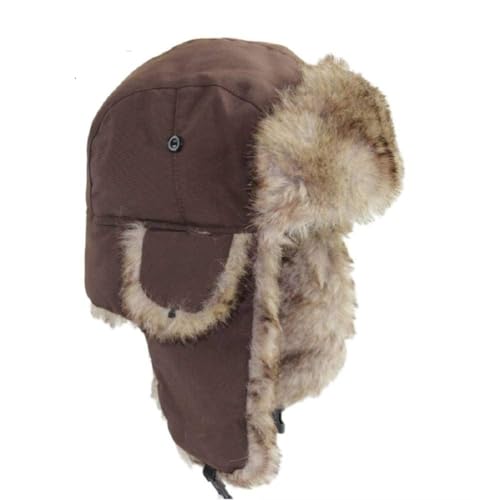 Lukitty Trapper Warm Russian Trooper Hat Winter Skiing Cap Women Men Windproof Coffee